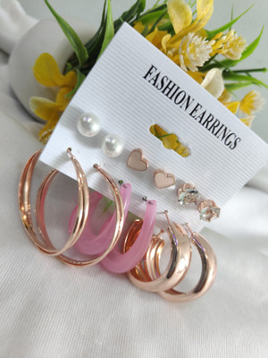 SR Sarthak Royal Trendy Korean Combo Earrings Set – Stylish Everyday Wear Crystal Alloy Hoop Earring, Stud Earring