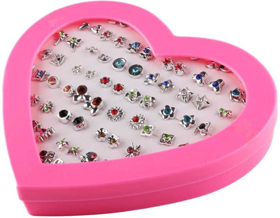 MEHAK CREATION Set of 36 Pair Colorful Mix Design Earring Stud Set with Heart Box for Women Agate Alloy Stud Earring