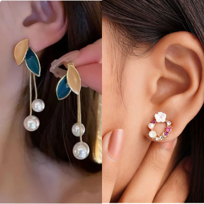 Saugaat Craft Western Wear Stylish Trending Combo Pack Of 2 Korean Earrings For Women Girls Cubic Zirconia, Crystal, Pearl Alloy Drops & Danglers, Rhinestone Studs, Stud Earring, Earring Set Saugaat Craft Western Wear Stylish Trending Combo Pack Of 2 Korean Earrings For Women Girls Cubic Zirconia, Crystal, Pearl Alloy Drops & Danglers, Rhinestone Studs, Stud Earring, Earring Set
