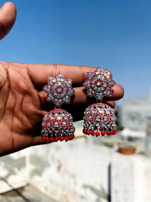 Hengarr Traders Red_flower_jhumka01-6 Cubic Zirconia Brass Earring Set