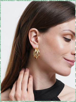 VIDALI Korean Golden Simple Curved Triple Hoop Earrings For Women Alloy Hoop Earring