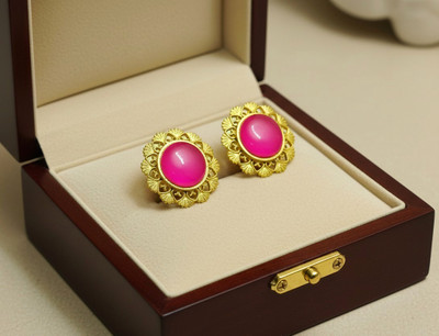 VEERANGNAA JEWELS ANTIQUE FLORAL ROUND PINK STONE STUD EARRINGS FOR GIRLS & WOMAN. Brass Earring Set, Stud Earring, Drops & Danglers