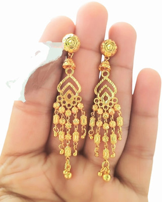 SAPNA PALACE SUI DHAGA LONG GOLD EARRING WITH TWILIGHT THREAD DESIGN Brass Drops & Danglers