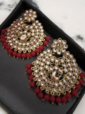 Fashion Empire Gold Red Tone Kundan & Pearls Big Chandbali Jhumka Wedding/Festivel Collection Beads Brass Drops & Danglers