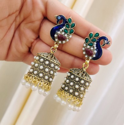 MONKDECOR Attractive Peacock Design Jhumka Earring For Girls & Women (Damru Morr) Alloy Jhumki Earring