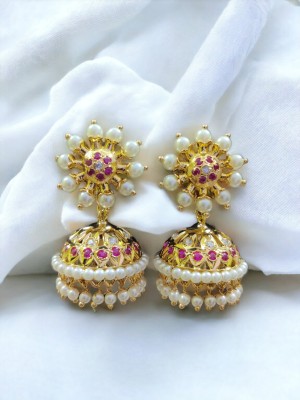 Rekha Jewellery Red Gems Ratachakara Tops With Pearl Copper Magnetic Earring