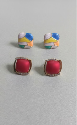 Sivaa Geometric Mosaic & Regal Red Stud Earring Combo Pack Alloy Stud Earring