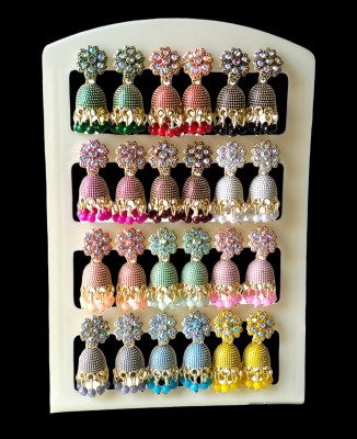 DEW MAT Stylish Fancy Small Jhumka Earrings For Girls And Women Combo Pack Of 12 Pair Cubic Zirconia, Diamond, Crystal, Beads, Pearl, Quartz Alloy, Brass Jhumki Earring