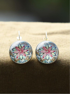 jewelsvogue Women's Fashion Jewelry, Aztec Style Glass Button Earrings Alloy Huggie Earring