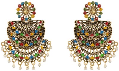 Jewels Capital Traditional Gold Plated Multicolour Layered PartyWear Earring_JC Pearl Brass Drops & Danglers