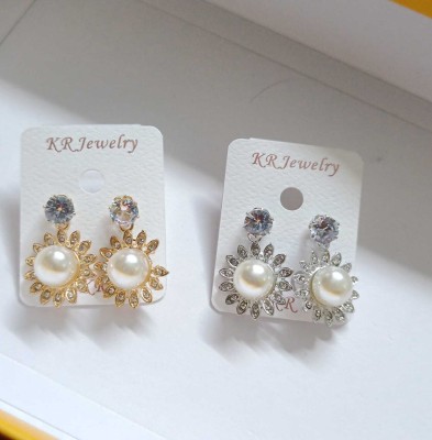 Ronakswear Korean Studs Golden And Silver Diamond Alloy Drops & Danglers, Chandbali Earring, Stud Earring