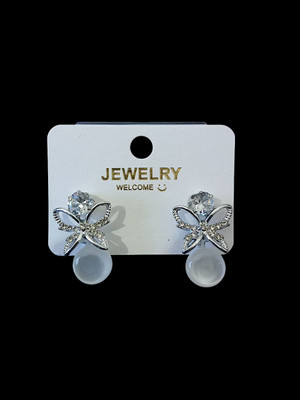 Pranchal Jewels Sparkling Butterfly Pearl Stud Earrings Cubic Zirconia Alloy Stud Earring