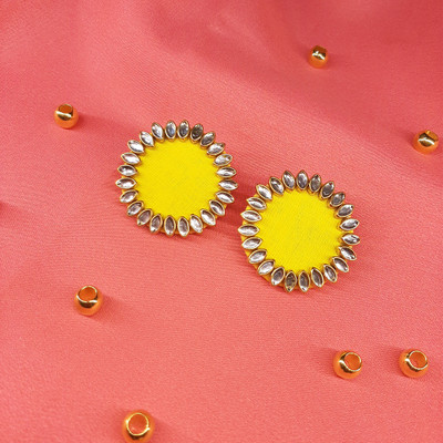 HOPMEE Yellow Fabric Stud Earrings Fabric Stud Earring