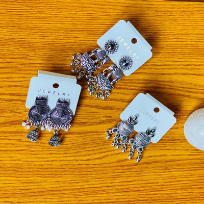 RATNAASYA Ratnaasya Festive Combo of 3 Oxidized Silver Jhumka Earrings for Women & Girls Emerald Alloy Hoop Earring, Jhumki Earring, Drops & Danglers, Stud Earring