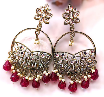 Saubhagya Collection Kundan red pearls earring Pearl Alloy Chandbali Earring