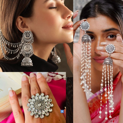 Ashir Combo of 3 Jhumka Earrings,Rings for Women and Girls Alloy Jhumki Earring