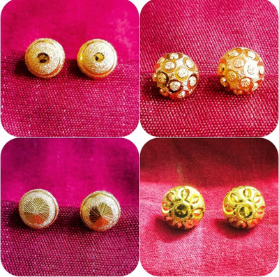 LAKSHYA COLLECTIONS Beautiful 1Gram Gold Plated Screwed Small Size Combo Of 4 Brass Stud Earring