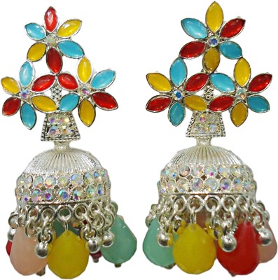 Sapna Elegance Multicolor Flower Kundan Jhumki Earrings/Kundan Earrings/Jhumki For Women Cubic Zirconia, Beads, Crystal Alloy Jhumki Earring