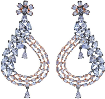 Fashion Fusion American Diamond Sparkling Dangle Earrings for Women Brass Drops & Danglers