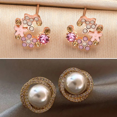estailo fashion Pearlfect Blush Petal Drops Earrings Alloy Earring Set