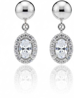 Lakhdatar and Sons Jewellers Elegant 925 Sterling Silver Princess-Cut Drop Earrings Cubic Zirconia Sterling Silver Stud Earring