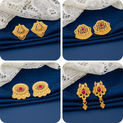 LaChoiceIt Pack of 4 Pair Traditional Gold Pleted Earring Collection Brass Earring Set