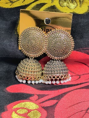 Naaz Creations NAAZ Jewellery Traditional Gold Black Oxi Jhumkas Pearl Drop Earrings Brass, Alloy Jhumki Earring, Drops & Danglers