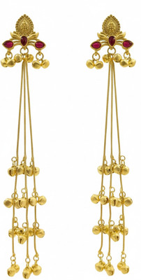 ARIRAdesigns long golden ghungroos with multicolour stones trending kashmiri earrings Metal Drops & Danglers