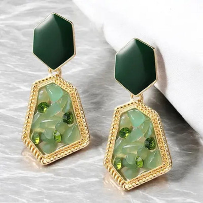 The Splendid Green Stone Geometric Drop Earrings for Women & Girls Crystal Alloy Earring Set