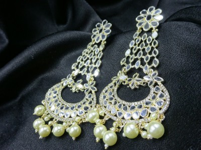 jhoomar bazaar Gold Plated Pearl Beaded Studded Chandbali Earring for Women Brass Drops & Danglers, Chandbali Earring