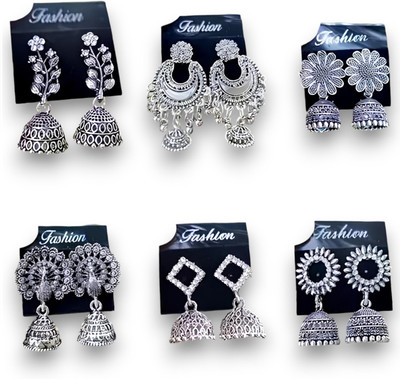 Janki Creation Combo Of 6 Trendy Oxidised Silver Jhumki Alloy Chandbali Earring, Drops & Danglers, Jhumki Earring, Stud Earring, Earring Set