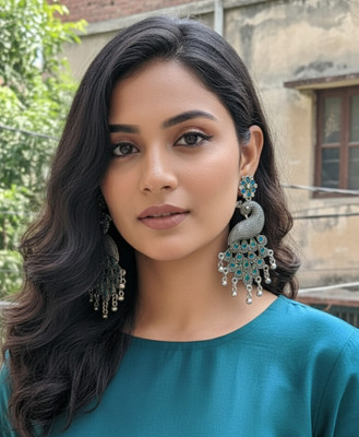 THETRENDD Traditional Oxidised Peacock Earrings for Women & Girls. Metal Drops & Danglers, Hoop Earring