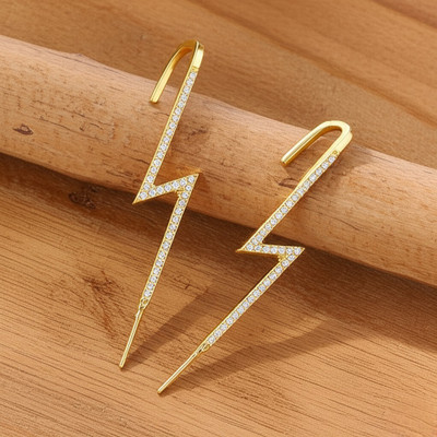 Zaphariq Pair of 2 Zircon Studded Thunderbolt Ear Cuff For Women And Girls Cubic Zirconia Alloy Cuff Earring