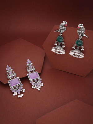 Sangria Pack of 2 Silver Drop & Danglers Earring for Women & Girls Diamond Brass Drops & Danglers