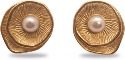 KAYYA21 KAYYA21 Elegant Gold-Plated Earrings | Stainless Steel Gold Finish | Pack of 1 Pearl Stainless Steel Stud Earring