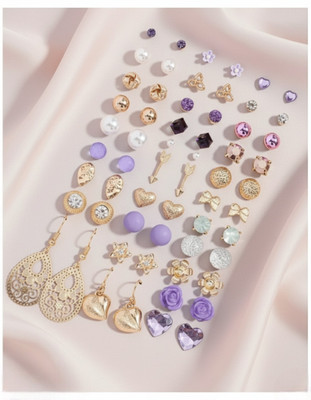 TVI Gold Plated Multicolor Studs Combo of 30 Quirky Pairs For Women And Girls Cubic Zirconia Alloy Stud Earring