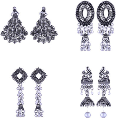 VIGHNAHARTA Antique Oxidised Jhumka Earring Combo set (4 Pair Earring) German Silver Jhumki Earring