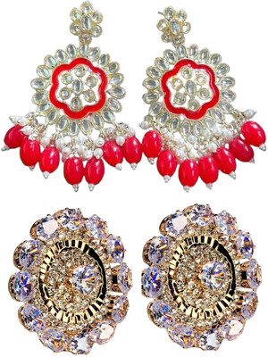 Hernger traders Meenakari_Flower_Red_03 & jumkii-@23_04 Cubic Zirconia Alloy Earring Set