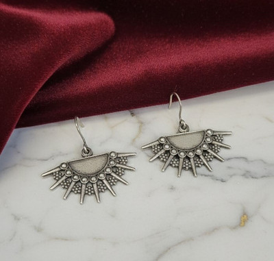 Tushiv Oxidised German Silver Antique Design Half Moon Stylish Traditional Copper Earring Set