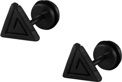 Dee Gee's mart 2 pcs Stainless Steel Triangle Black Studs Earrings Metal Stud Earring