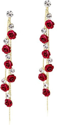 najrota Tassel Chain Red Purple Rose Flower Dangle Drop Stud Earrings Alloy Drops & Danglers
