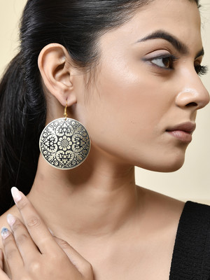 Silvermerc Designs Golden Spiral Pattern Round Dangle Earrings Brass Drops & Danglers