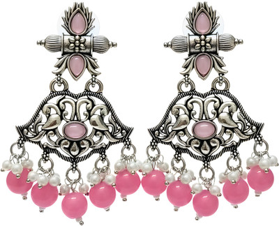 Maadhurita Jewels Hub Traditional Silver Oxidized Dangler Earrings for Women & Girls Pearl German Silver Drops & Danglers