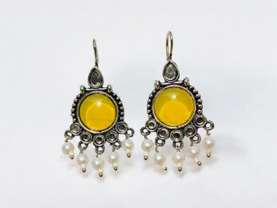 jhumkhas Elegant Black Stone & Pearl Drop & Dangler Earrings for Women & Girls Beads Alloy Drops & Danglers