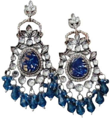 uniworldwide Uniworldwide Royal Blue Crystal Chandbali Earrings Alloy Chandbali Earring, Drops & Danglers
