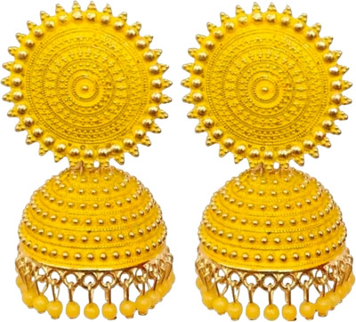 Shree Ju Traditional and Attractive Meenakari Yellow Jhumka For Girls and Women Pearl, Beads Brass Jhumki Earring, Tassel Earring, Clip-on Earring, Drops & Danglers, Earring Set