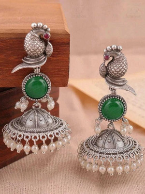 DANGAR ENTERPRISE Beautiful Unique Design Oxidised Silver Stone Earrings Alloy Stud Earring