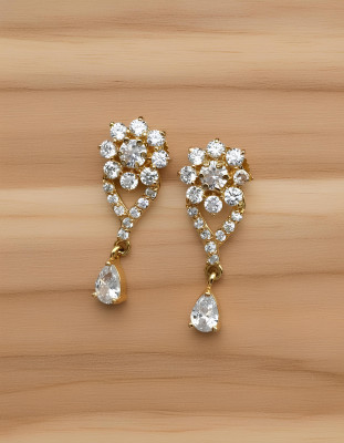 PBM CREATIONS GOLD PLATED AD STONE WEDDING JHUMKI / PEARL STUD / KUNDAN BEADS EARRING Copper Drops & Danglers, Jhumki Earring