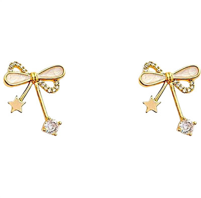 Freebies Elegant Pearl Bow Charm – Classic Gold Plated Style Metal Drops & Danglers