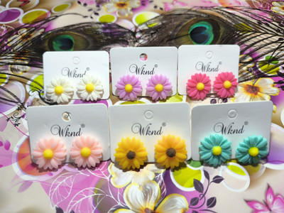 SKS JI COLLECTIONS Beautiful Sunflower Earrings and Studs (Pair of 6) Plastic Stud Earring